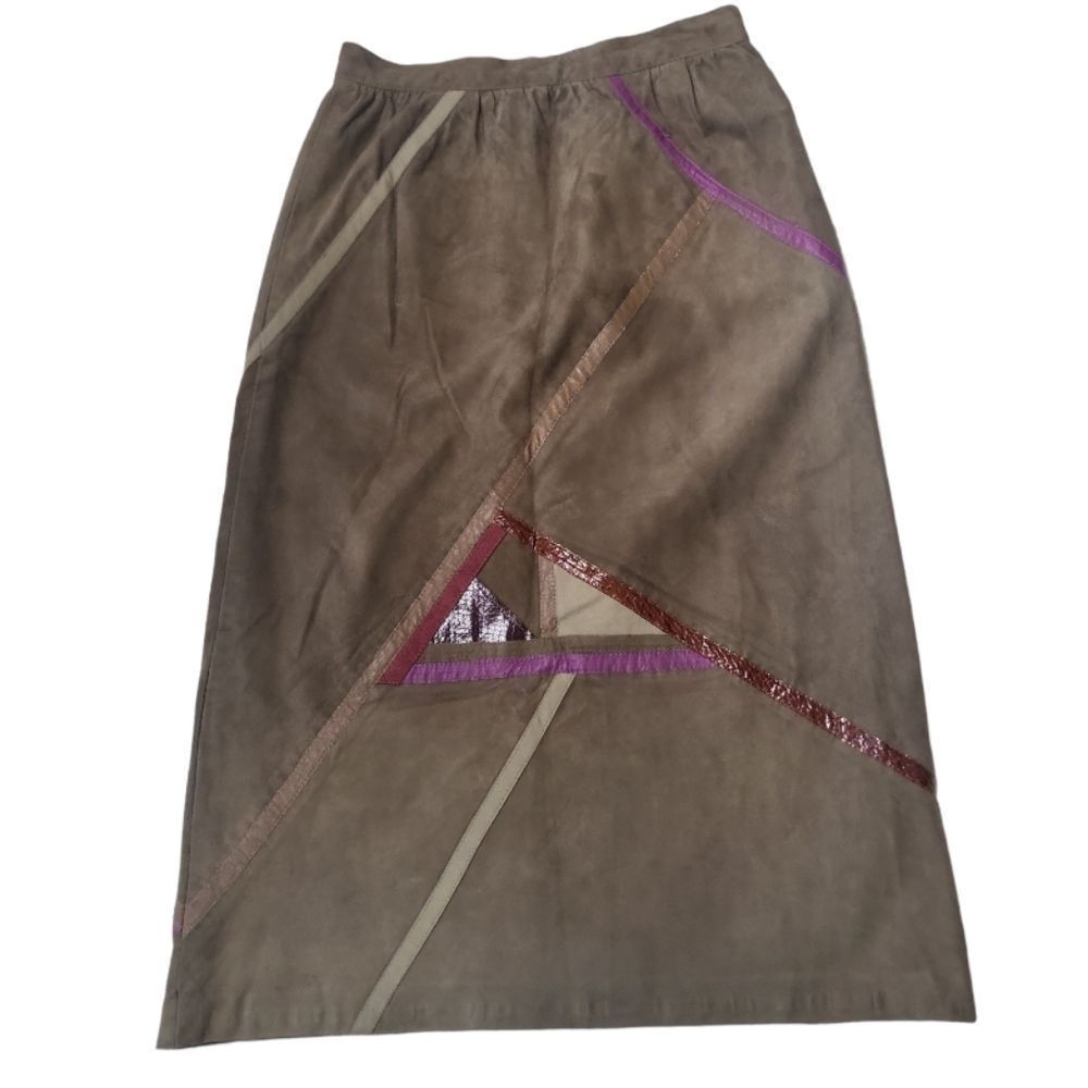 HANDMADE Vintage 1980s Grey/Green Suede Maxi Skirt Size S